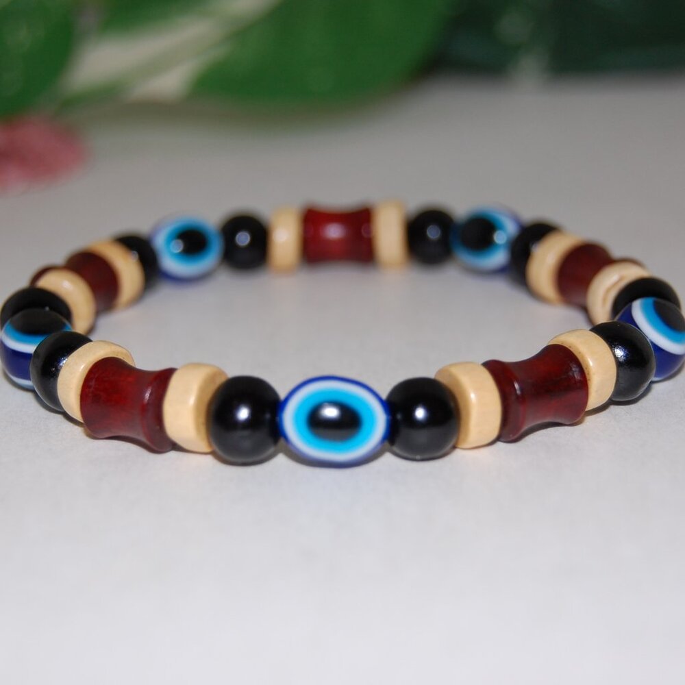 Evil Eye Bracelet,Evil Eye Wood Bracelet,Fatima Bracelet,Good Luck Bracelet